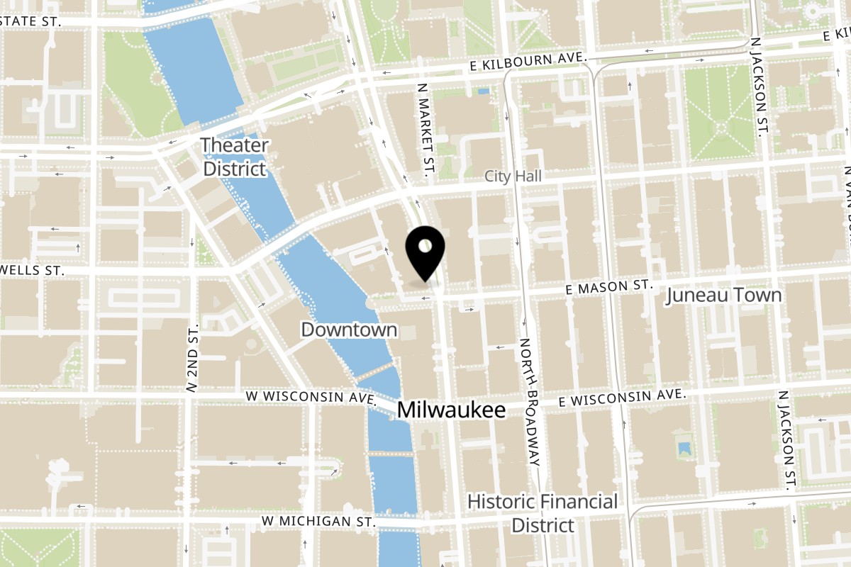 Map showing the location of Awi Sushi on 755 N Water St in Milwaukee